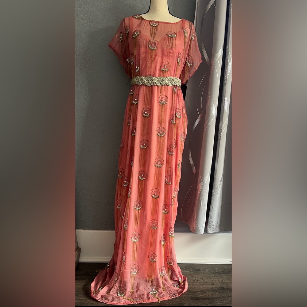 Elegant Pink Maxi Dress caftan jalabiya